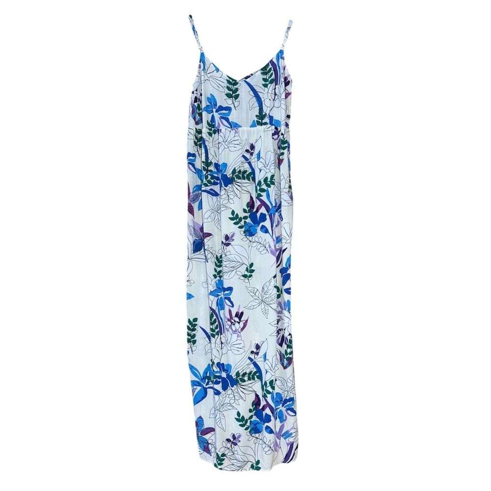 Isabel Maternity XS BLUE Floral Maxi Dress Rayon Boho Cottagecore Sundress